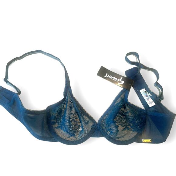 Gossard Glossies Lace Sheer Underwire Bra | 32A Teal Blue NEW 13001 - Picture 7 of 7